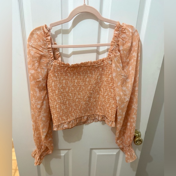 LuLu’s Dreamiest Love Orange Floral Print Long Sleeve Crop Top - Picture 2 of 10